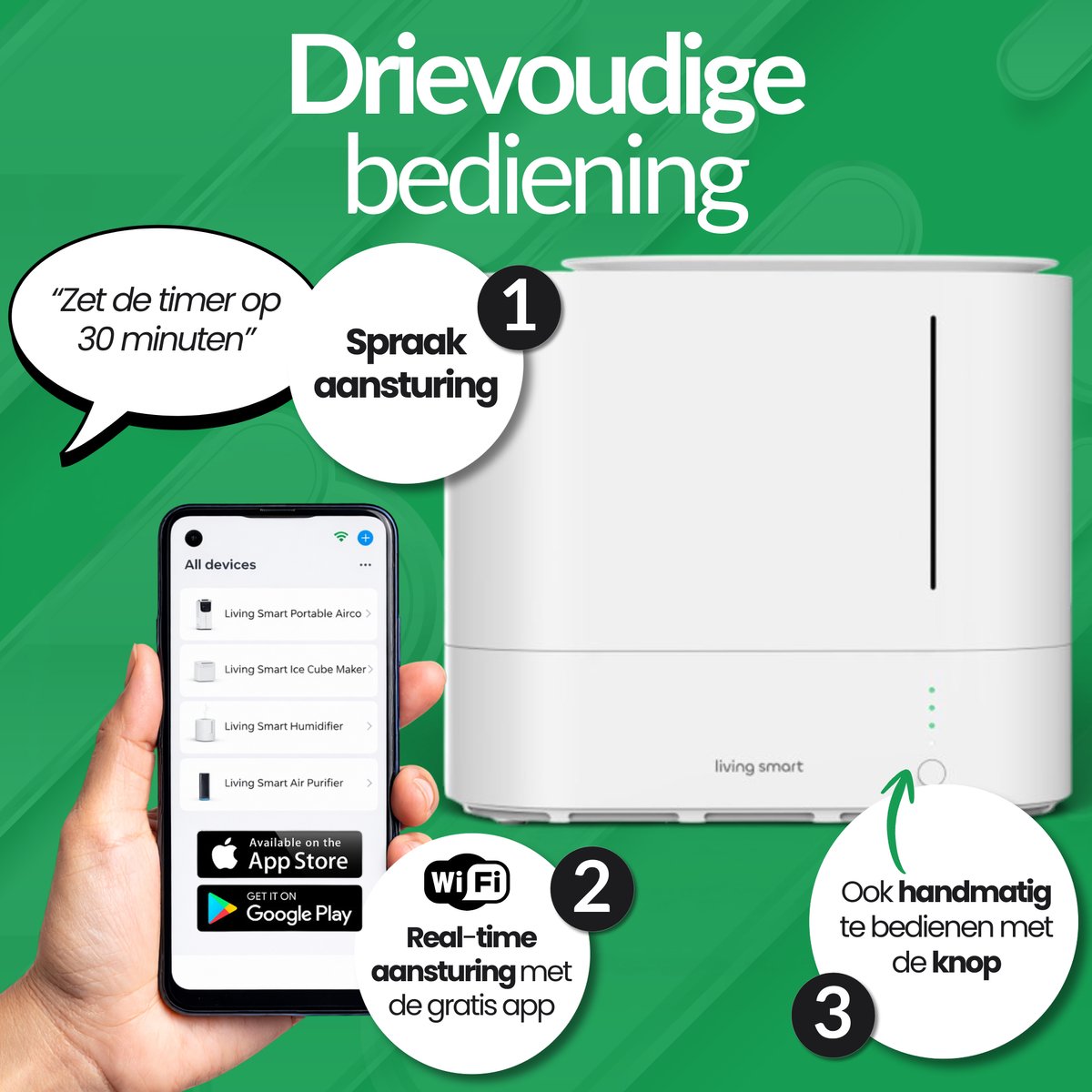 LivingSmart™ slimme luchtbevochtiger met App - 2.2L - <20m² - Ultrasoon - WiFi - luchtbevochtiger - humidifier - Binnnenklimaat thumbnail 7