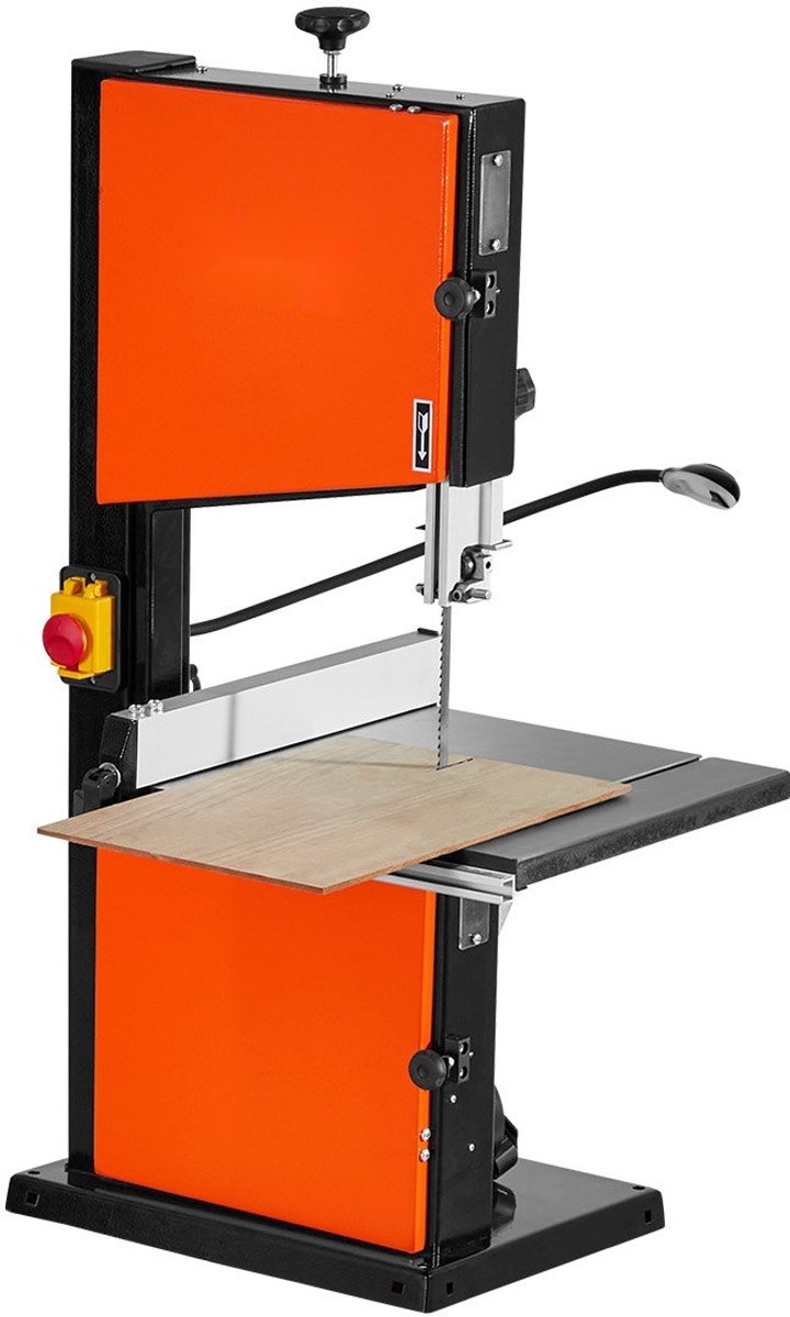 Lintzaag - Bandzaag voor hout - Tweesnelheden - Motor 373 W - Zaaghoogte 160 mm - Zaagbreedte 254 mm - Gietijzeren tafel 335x340 mm - Verstek- en parallelgeleider