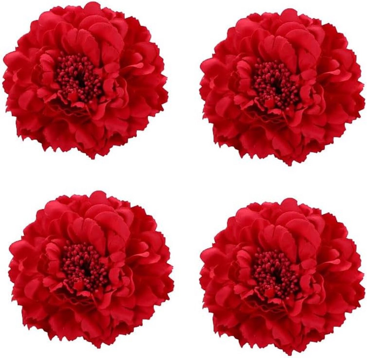 Bohemian Bloem Haarspeld & Broche Set - 4 Stuks Rode Pioenrozen