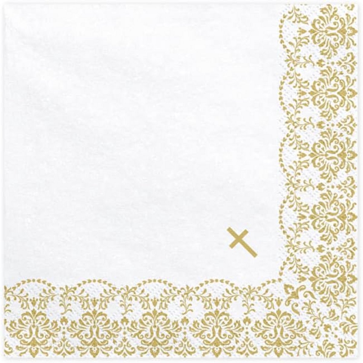 20 Witte Servetten 33x33cm met Gouden Ornament voor Communie en Doop