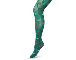 Bonnie Doon Bloemen Panty 80 Denier Donker Groen Dames maat L/XL - Bloemen Print - Gladde Naden - Maximaal Draagcomfort - Floral Tights - Chique Panty - Feestelijk - Gebloemd - Kleurrijk - Bloemenprint - Donkergroen - Trekking Green - BP221906.380