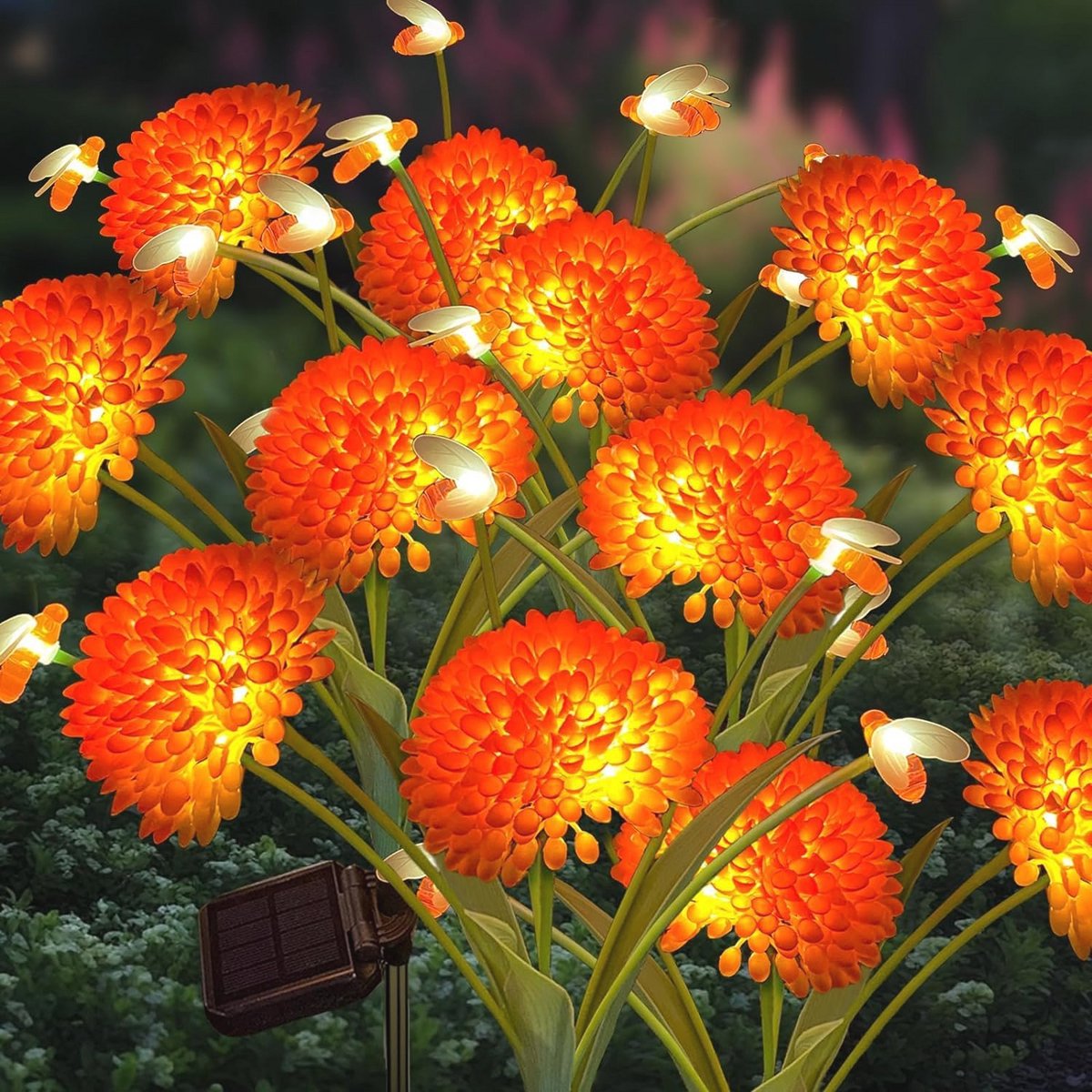 Zonne-energie Tuinverlichting - 2 Stuks Oranje Bloemen met Bijen - Waterdichte Decoratie voor Buiten