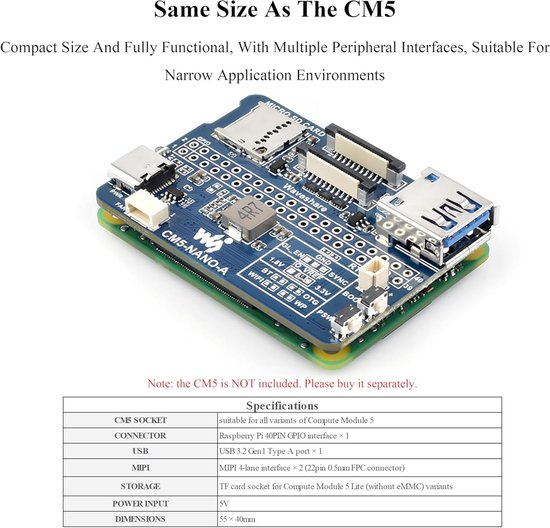 Module Bord Basis Module Bord voor Compute Module 5 Compatibel - Compact Formaat ...