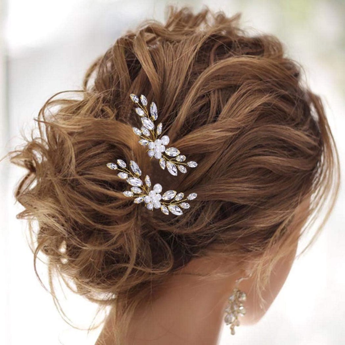 Set van 2 Gouden Bruidshaarspelden met Parels en Kristallen - Bruiloft Haaraccessoires