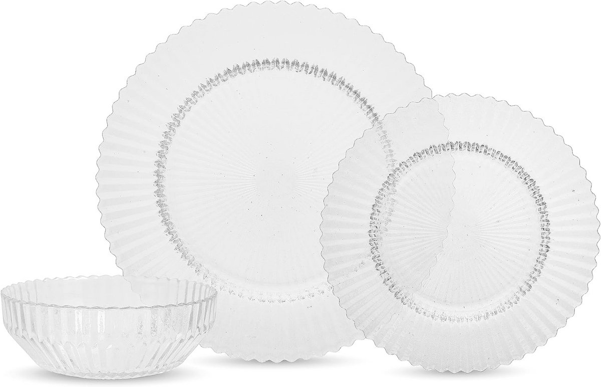 12-delige serviesset voor 4 personen van helder glas