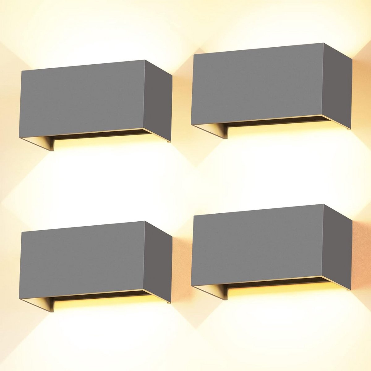 4 stuks led-wandlampen voor binnen en buiten, 24 W, op en neer instelbare lichtstraal, buitenlampen, led, warmwit, 3000K, IP65 waterdicht