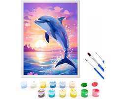Schilderen op Nummer voor Kinderen met Lijst - Dolfijn Knutselset Vanaf 5 Jaar tot Volwassenen - Inclusief Verf en Penseel