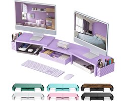 gianotter Dual Monitor Stand Riser Desk Organizer with Drawer and 2 Pen Holders, Desk Accessories and Workspace Organizers, Laptop Stand, Monitor Stand for Desk, Office Decor