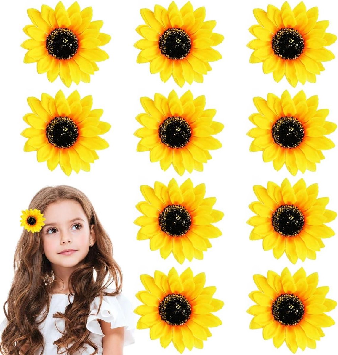 Haar Clips Zonnebloem voor Dames - 10 Stuks Haaraccessoires voor Feesten en Bruiloften