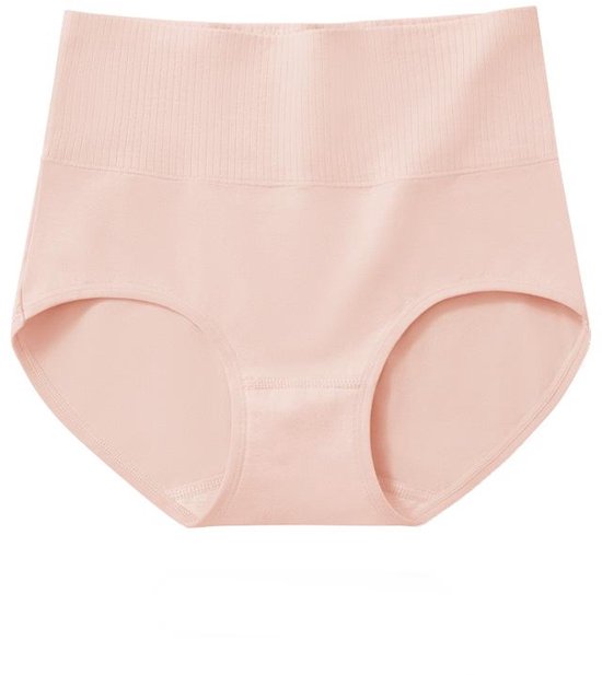 Set de 4 slips en coton de haute qualité pour femmes - Correcteur de ventre et rehausseur de fesses, doux pour la peau et respirant, slips côtelés à élastique, doublure en soie à l'entrejambe, slips en coton peigné doux.beige-XXL
