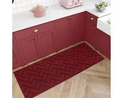hicorfe Keukentapijten en matten, super absorberend polypropyleen 20" x 48" antislip tapijt, zachte comt vloermat, machinewasbaar keuken, hal, kantoor, gootsteen, wasserette (rood)