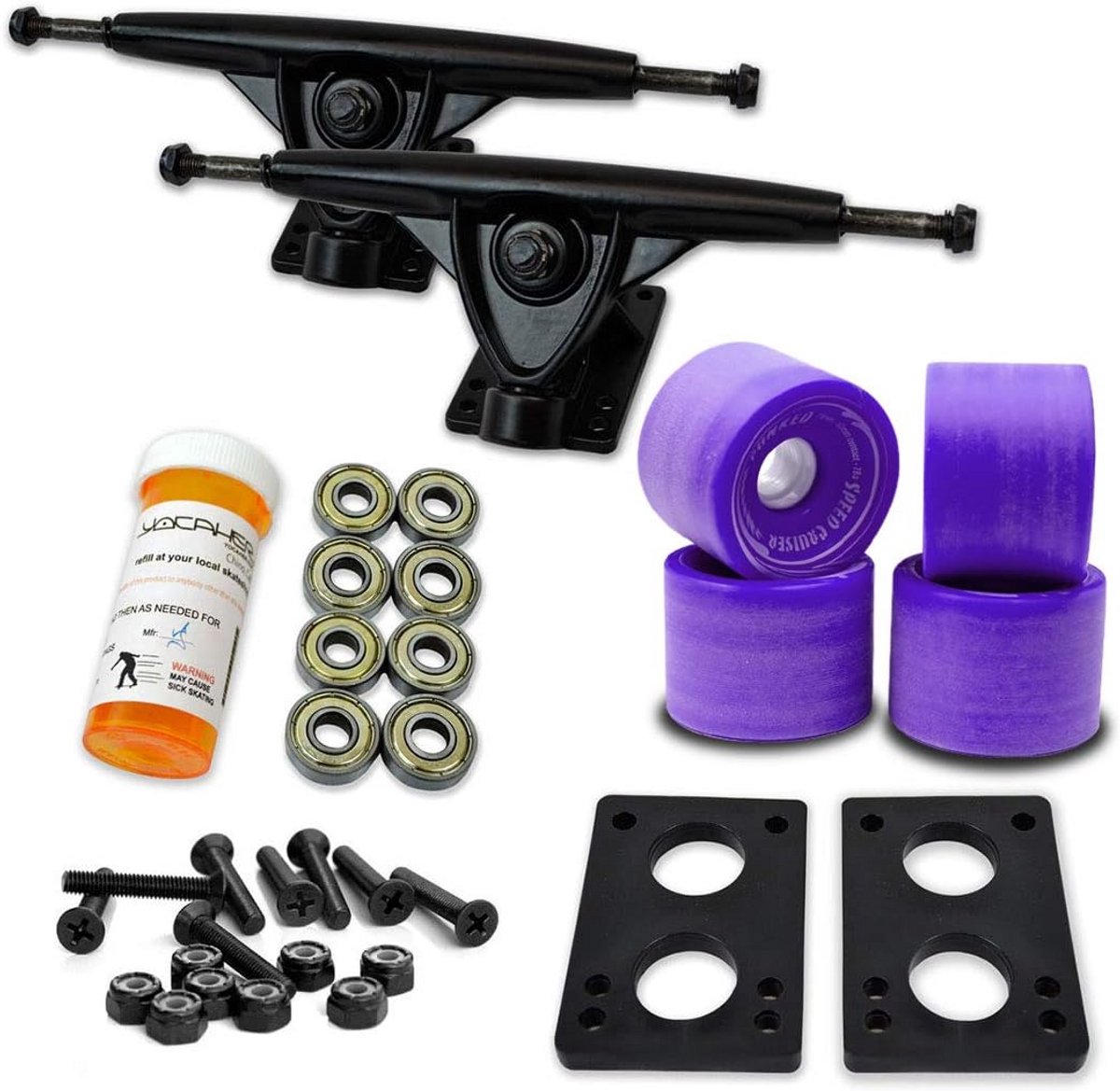 Complete Longboard Skateboard Set: 71mm Wielen 180mm Aluminium Trucks en Hardware Paars