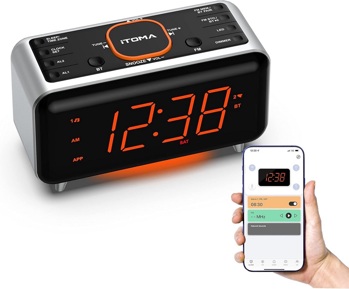 Radiowekker met App, Bluetooth, FM-radio en Dubbel Alarm