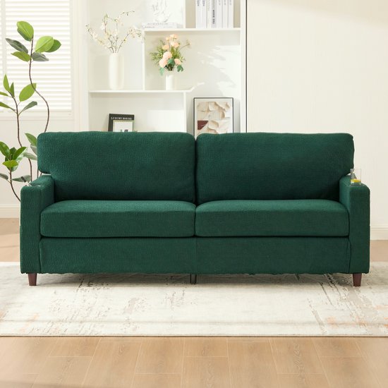STILVORA Banquette - Canapé Chenille 2 Places Moderne - Avec USB-C, Ambiance LED et Porte-Verres - Pour Salon, Chambre ou Bureau - Vert Émeraude