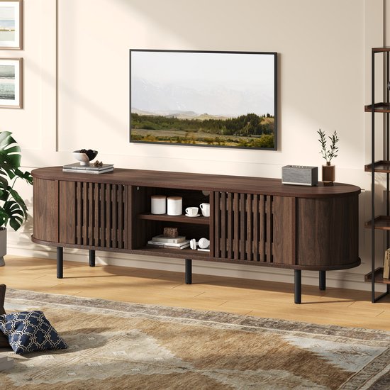 Jaxenor 170 cm TV-kast met deuren en laden, lowboard voor de woonkamer met ratan zijden, landelijke stijl televisiekast, TV-meubel voor slaap- en