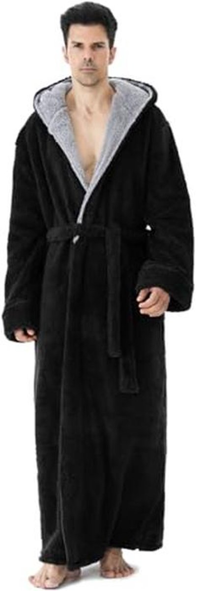 Heren Lange Badjas: Luxe Warme Fleece Kap Badmantel - Dikke Thermale Winter Badjas voor Cadeaus