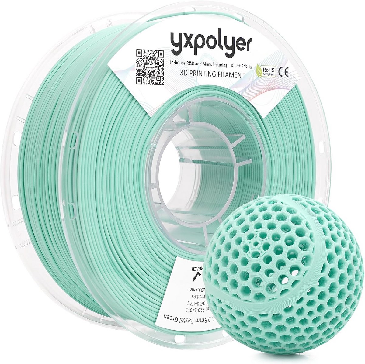 Flexibele PLA Pro 3D Printer Filament 1.75mm - 1kg - Mintgroen voor Airless Ballen