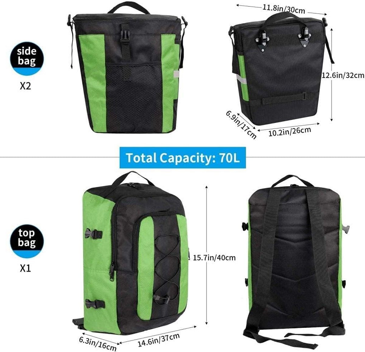 Grote 70L Waterdichte Fietstas Set - 3-in-1 Fietsbagage voor Touring en Dagelijks Gebruik