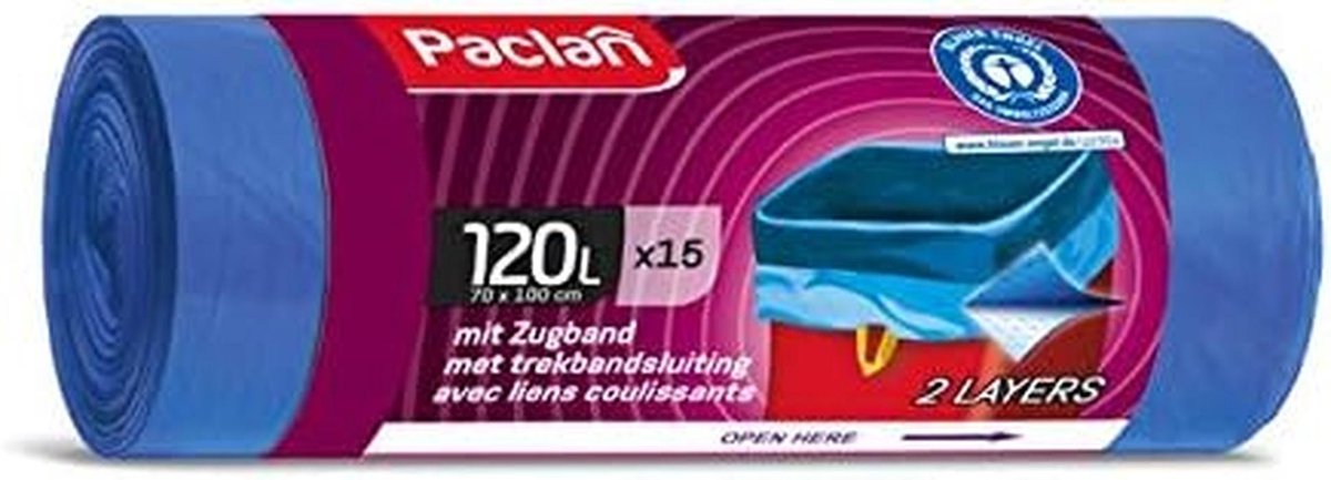 Extra Sterke Vuilniszakken met Trekband Blauw 15x 120 Liter