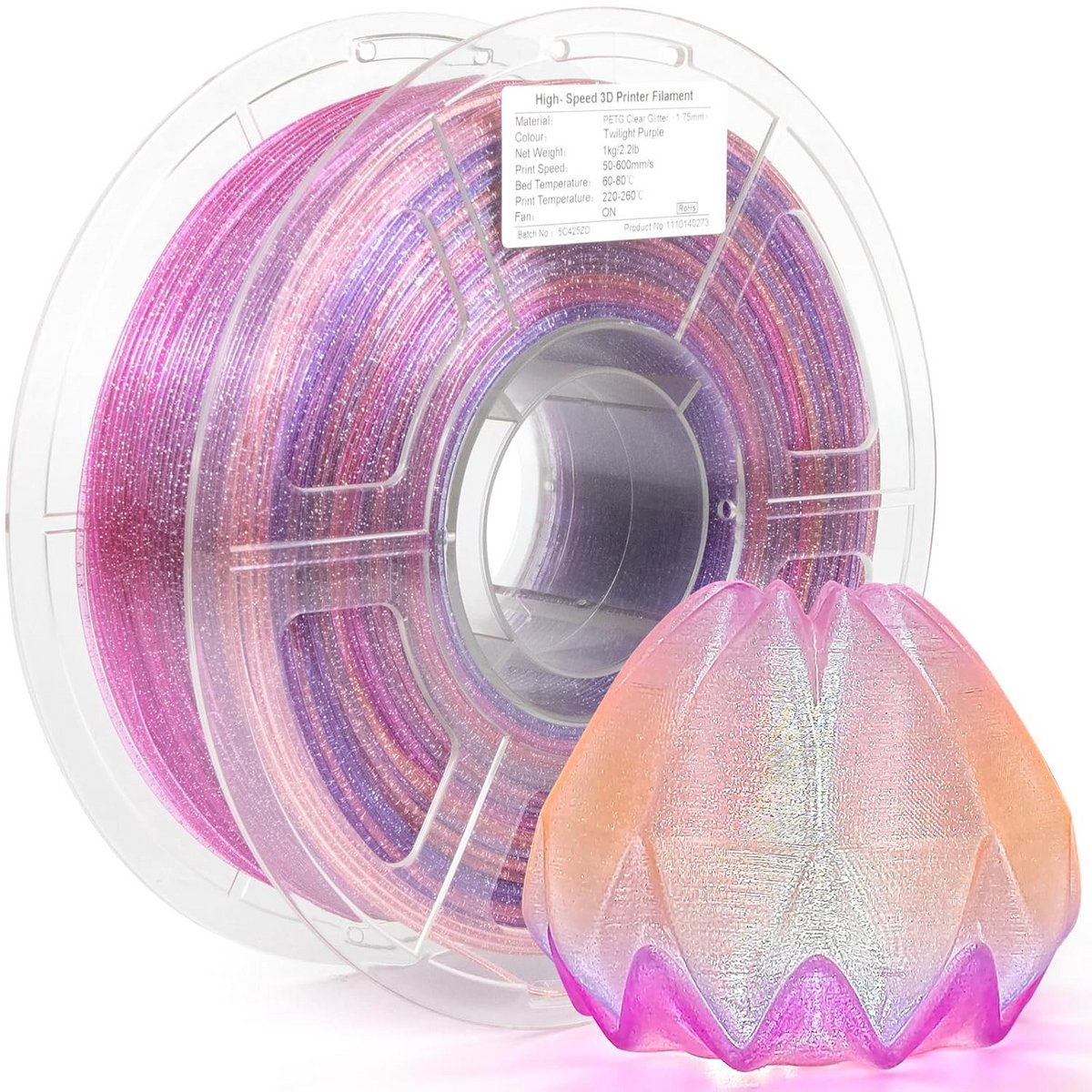 Transparant Glitter PETG Filament 1,75 mm voor 3D-printers | Veelkleurige Glitter voor Creatieve Projecten