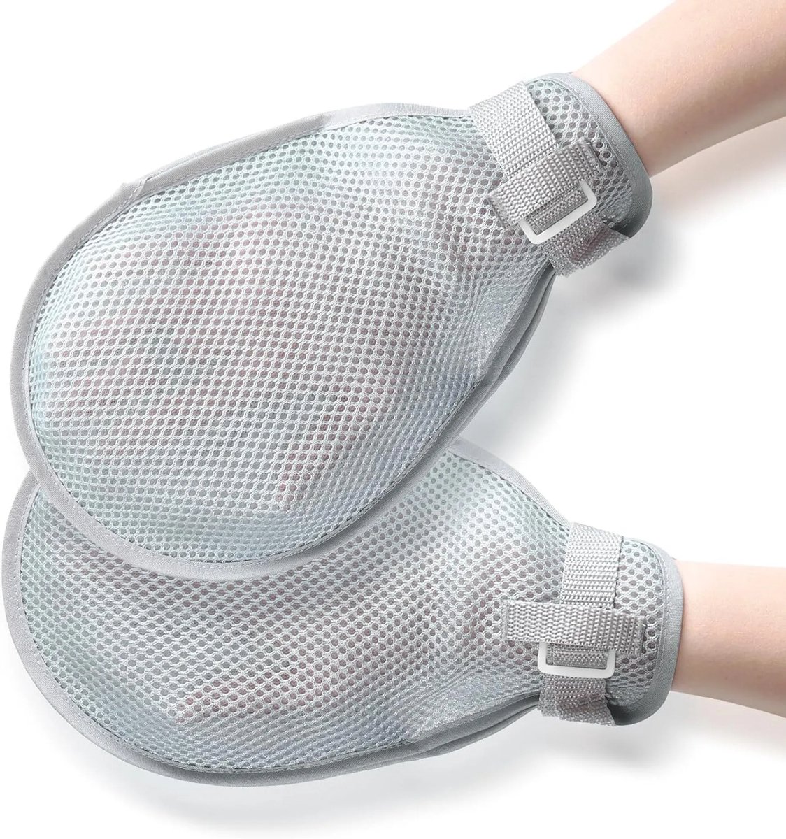 1. Dubbele fixatiehandschoenen, geschikt voor handbescherming van dementiepatiënten of ouderen, autistische kinderen en bedlegerige personen, A (lichtgrijs).