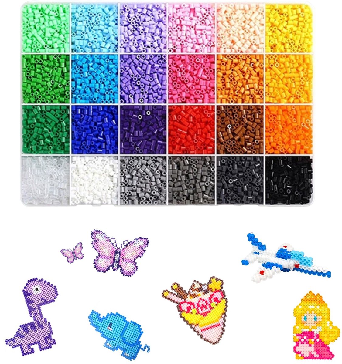Strijkbare kralenset, 24 kleuren, 2.6 mm strijkbare kralen met sorteerdoos, kralenbakje, strijkpapier, patronen, kralenset voor kinderen, cadeau, verjaardag, kerst, doe-het-zelf, jongens en meisjes