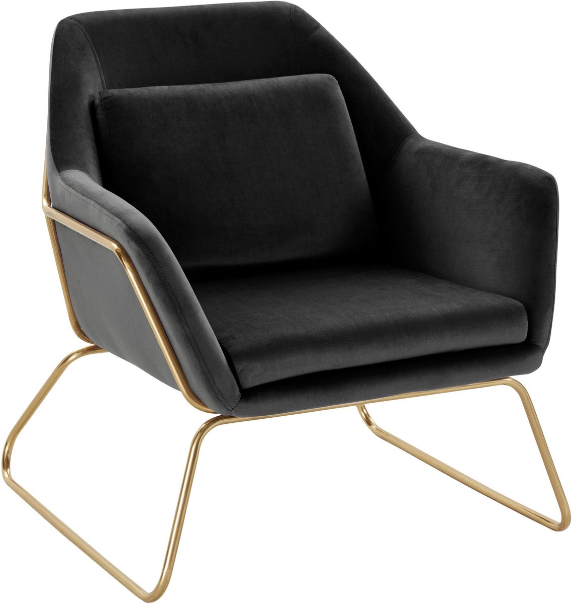 Julian-Fauteuil met metalen poten in fluweel zwart goud