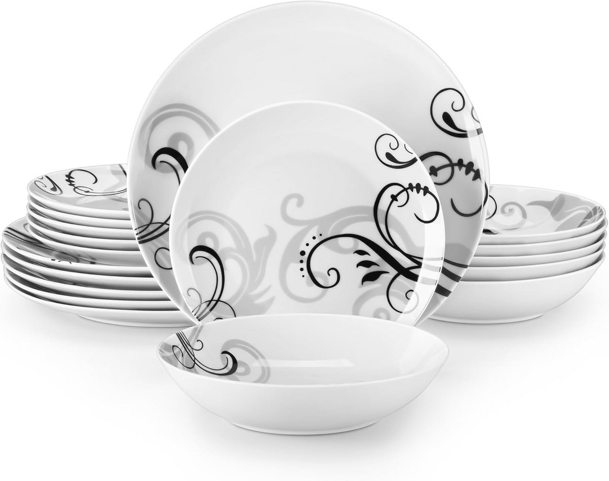 Porcelain Dinner Set for 6 – 18-Piece Round Plates and Bowls
