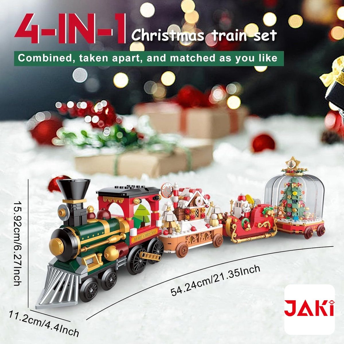 Jaki - Frozen kerstmis trein bouwset | Classic creator kerst speelgoed geschikt voor Lego | Kerstboom modelbouw | Christmas kerstballen decoratie cadeau geschenkset voor kinderen & volwassenen | Bouwdoos met 1011 bouwstenen — cadeau in Spellen & Speelgoed - foto 2