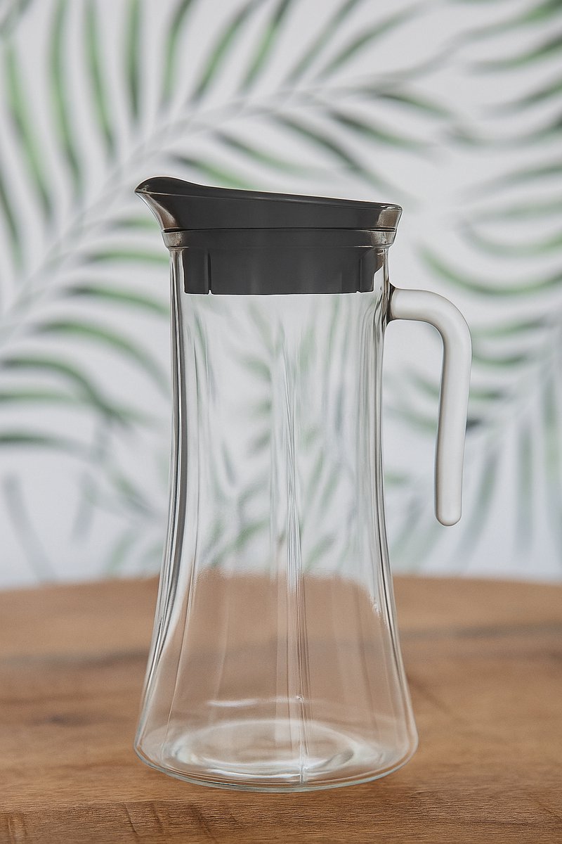 LAV Glazen Karaf 1400 ml – Waterkan met Deksel – 25 cm Hoog – Elegant Design – Donkergrijs