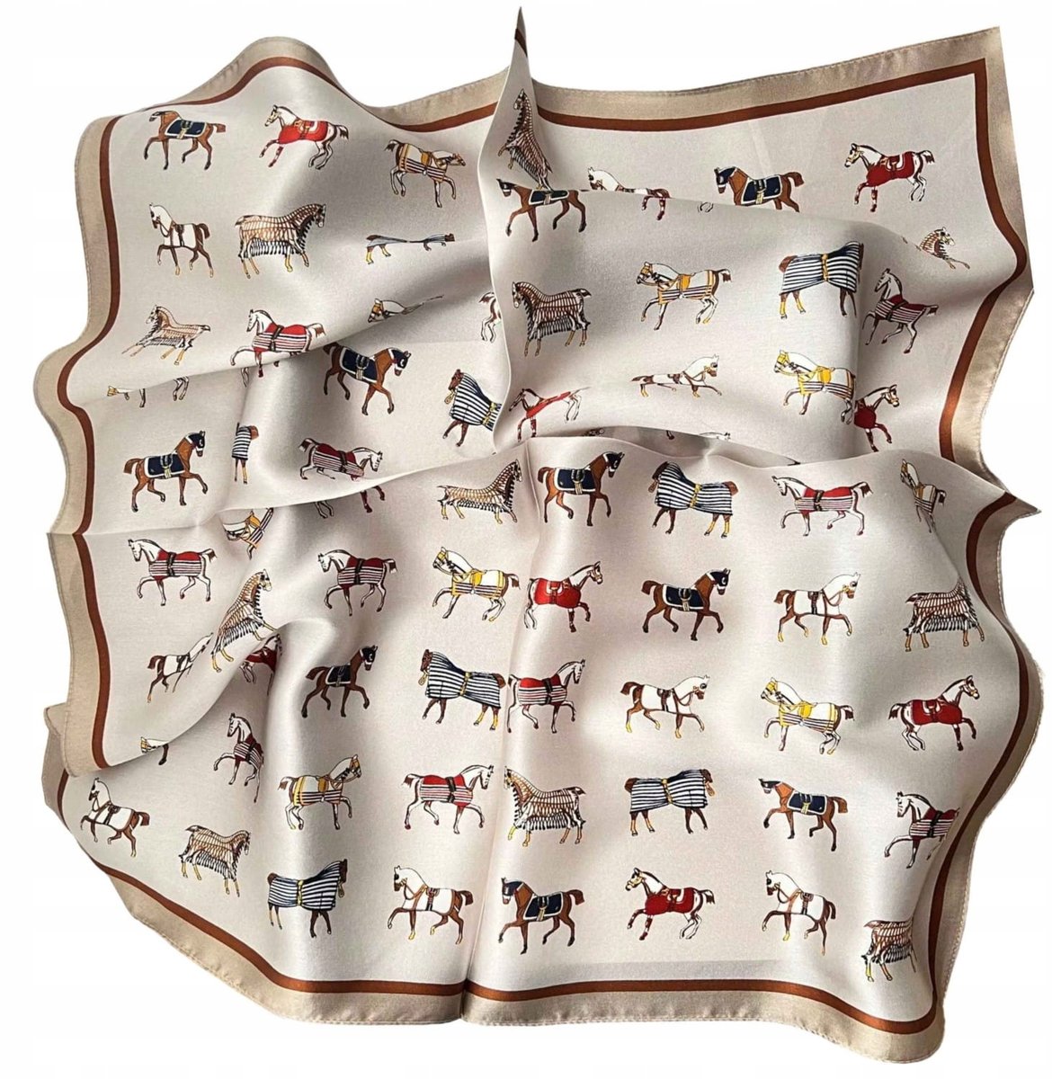 Beige 70x70 sjaaltje met paarden - elegante rijstijl, KAMEA