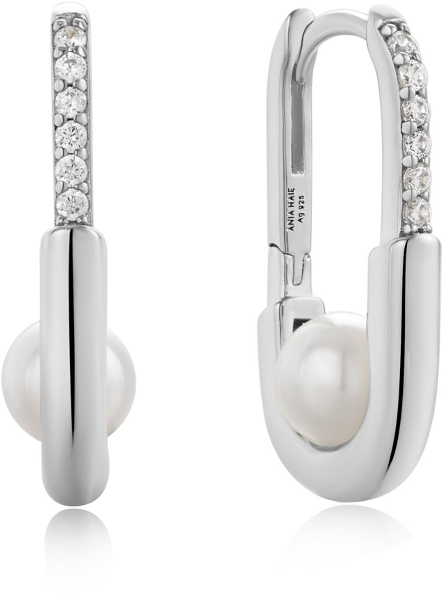 Ania Haie AH E054-04H Modern Muse Dames Oorbellen - Oorringen - Sieraad - Zilver - 925 Zilver - Parel - 3 mm breed - 21.5 mm lang