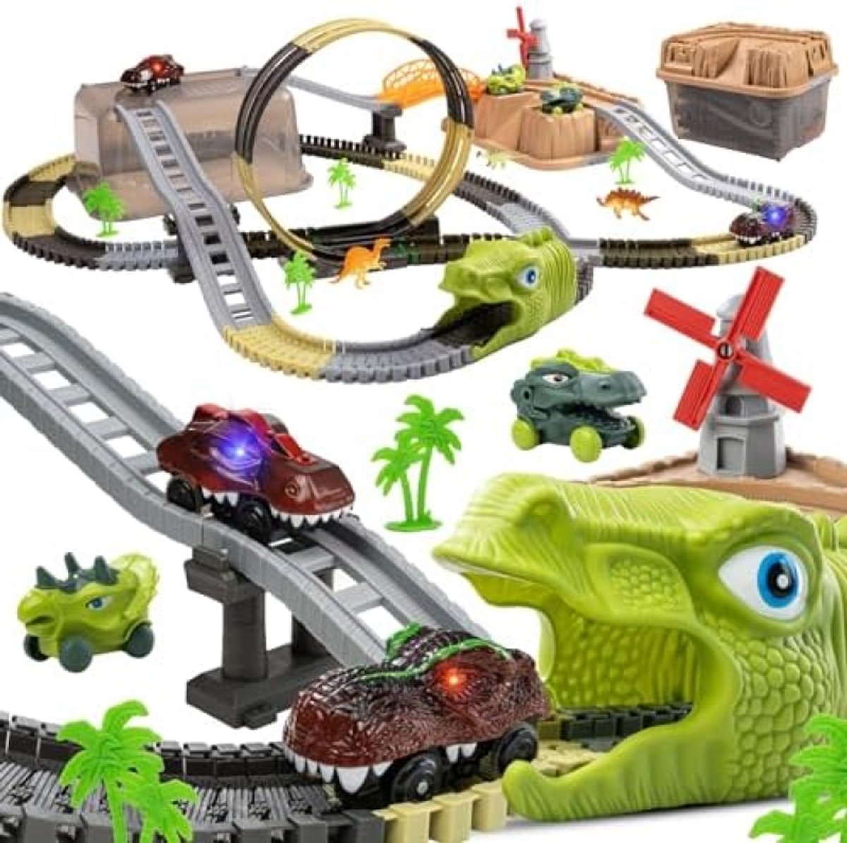 Dinosaurus Racebaan Set met 360 Graden Loop en 2 Auto's