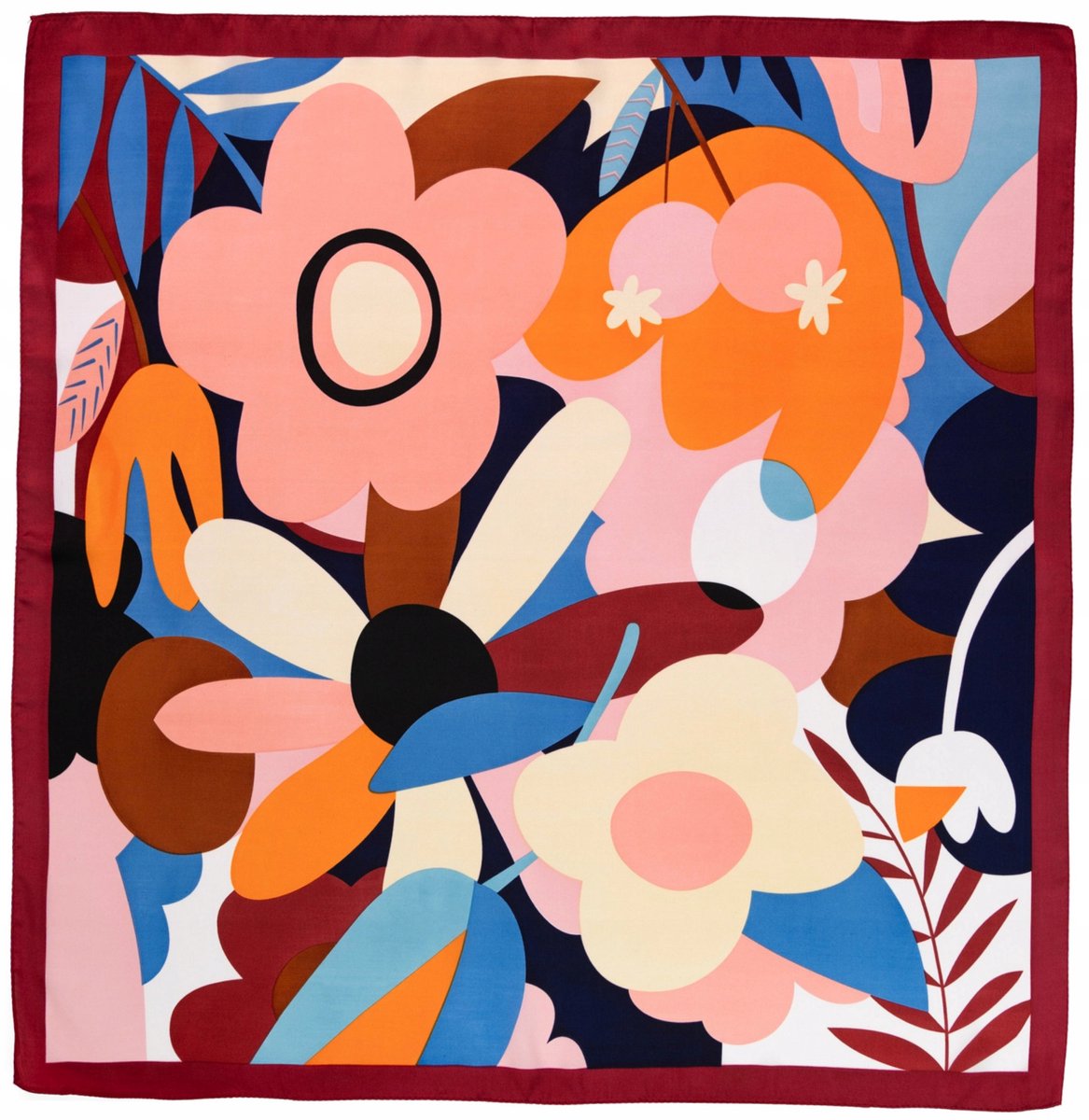 Satin Jungle Sjaal - Bordauw, Multikleur, 70x70cm