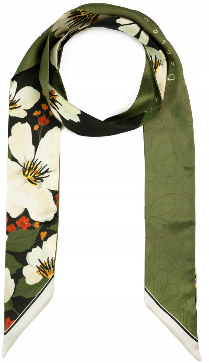 Zijdeachtige Sjaal White Lotus Khaki - Stijlvol Damesaccessoire