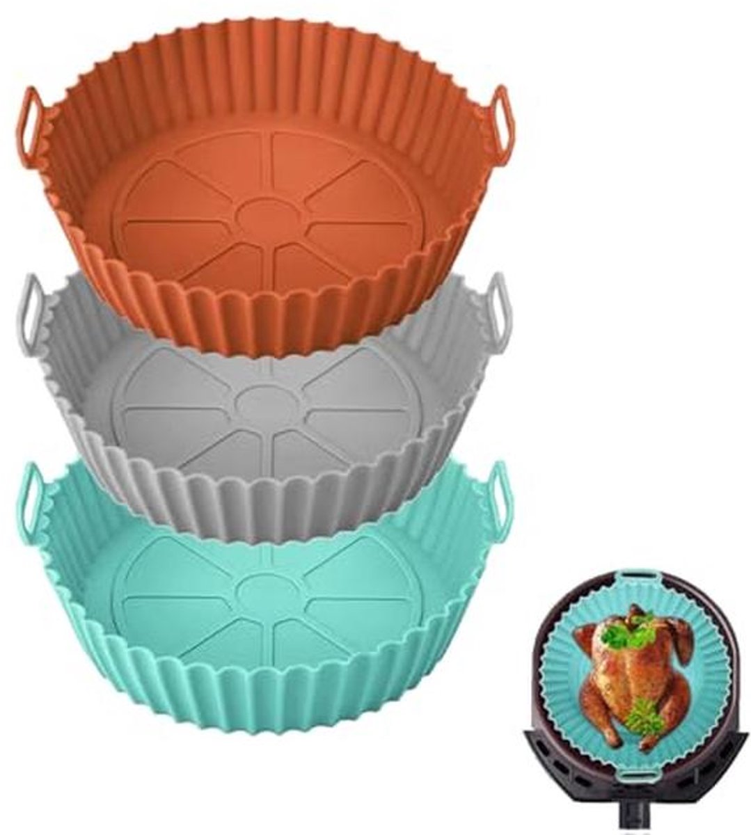 3 Pcs Air Fryer Siliconen Pot - Herbruikbare Mand voor Heteluchtfriteuse, Oven en Magnetron