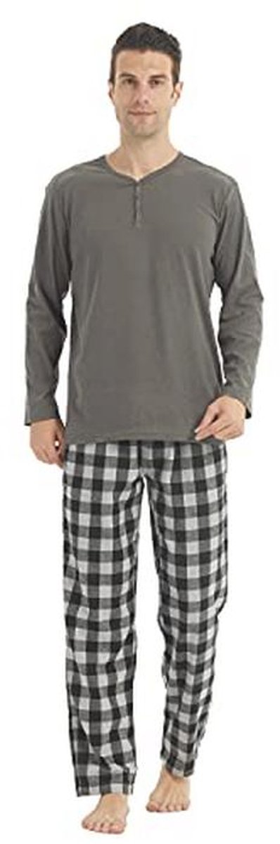 Heren Lounge- en Pyjamabuiset met Lange Mouwen en Flanellen Broek