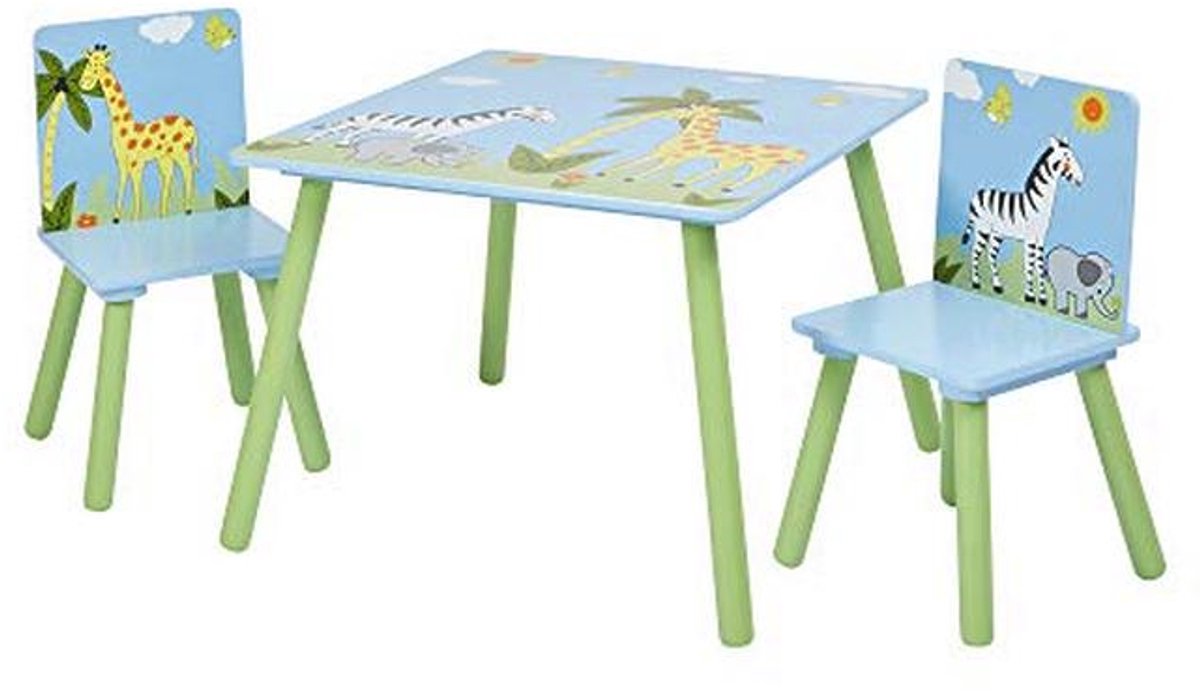 Houten Safari Tafel en Stoelen Set voor Kinderen - Multifunctionele Speelset