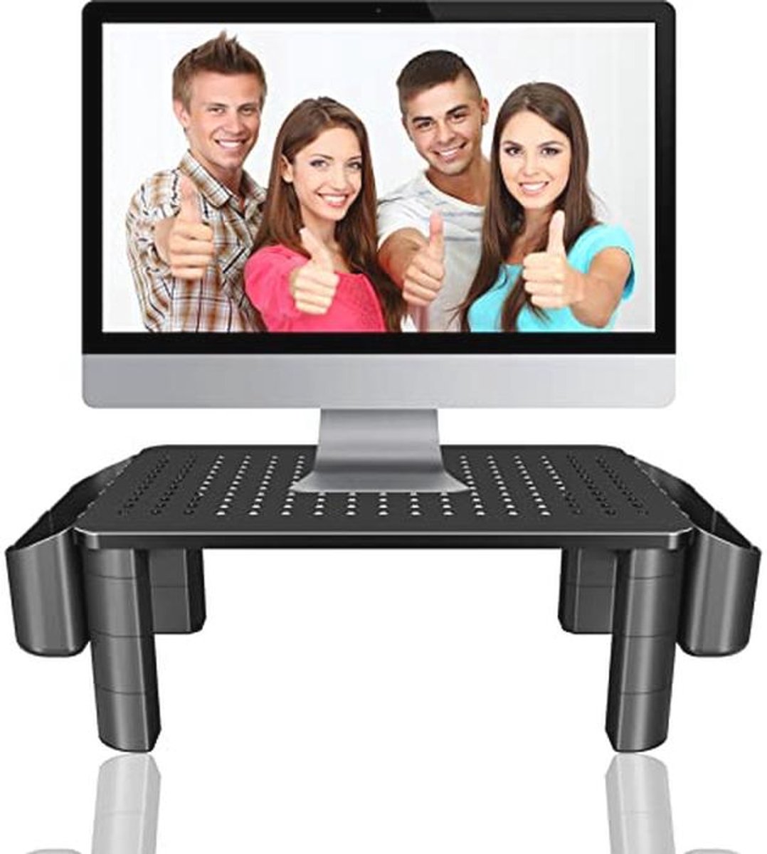 Verstelbare monitorstandaard met opbergruimte voor optimale ergonomie