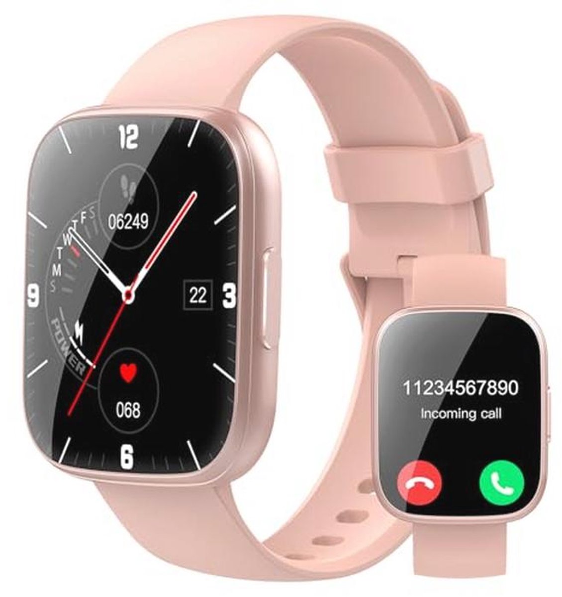 Smartwatch voor dames en heren - Bluetooth-oproep, 112 sportmodi, slaapmonitoring, hartslagmeter, IP68, Roze