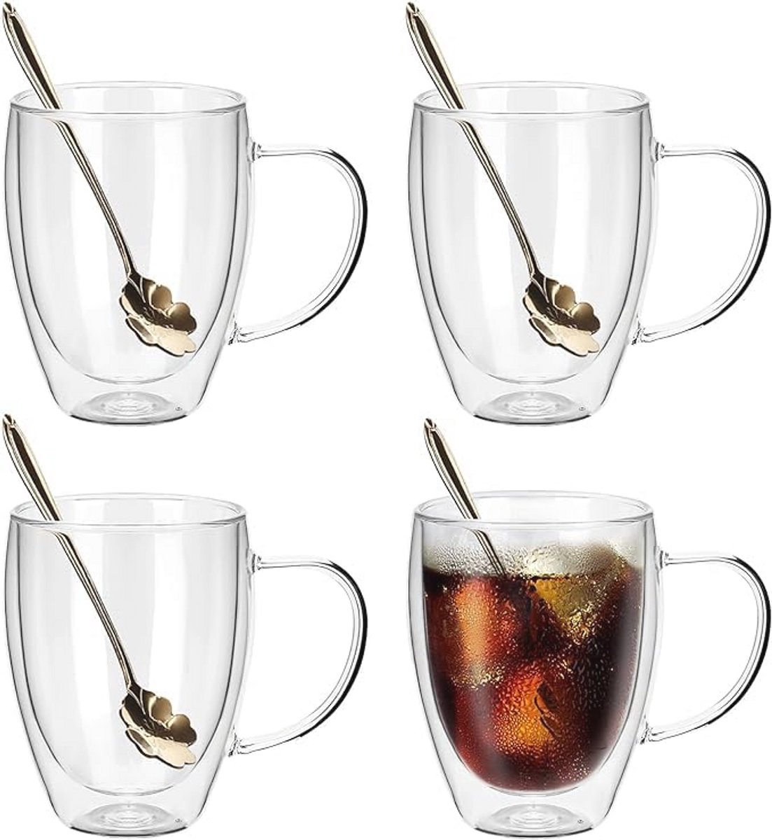 Set van 4 Thermoglazen met dubbele wand – Hittebestendig isolerend glas 350 ml