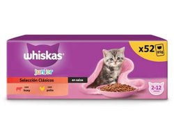 Natuurlijke Vetzakjes in Saus voor Junior Katten 2-12 Maanden, Nat Voer, Verpakking van 52 Tassen