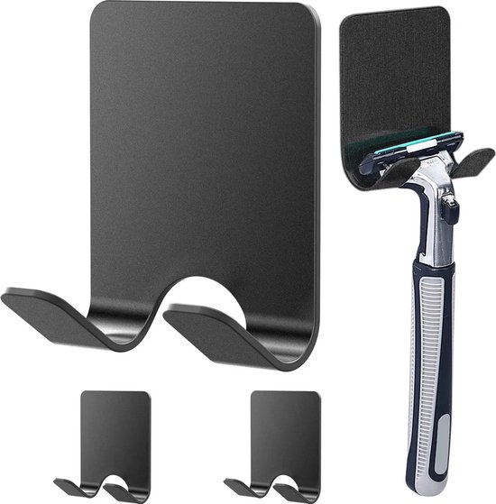 Scheermeshouders Geschikt voor de douche, set van 5, roestvrij staal, scheermeshouders Geschikt voor de badkamer, geen boren nodig (zwart).