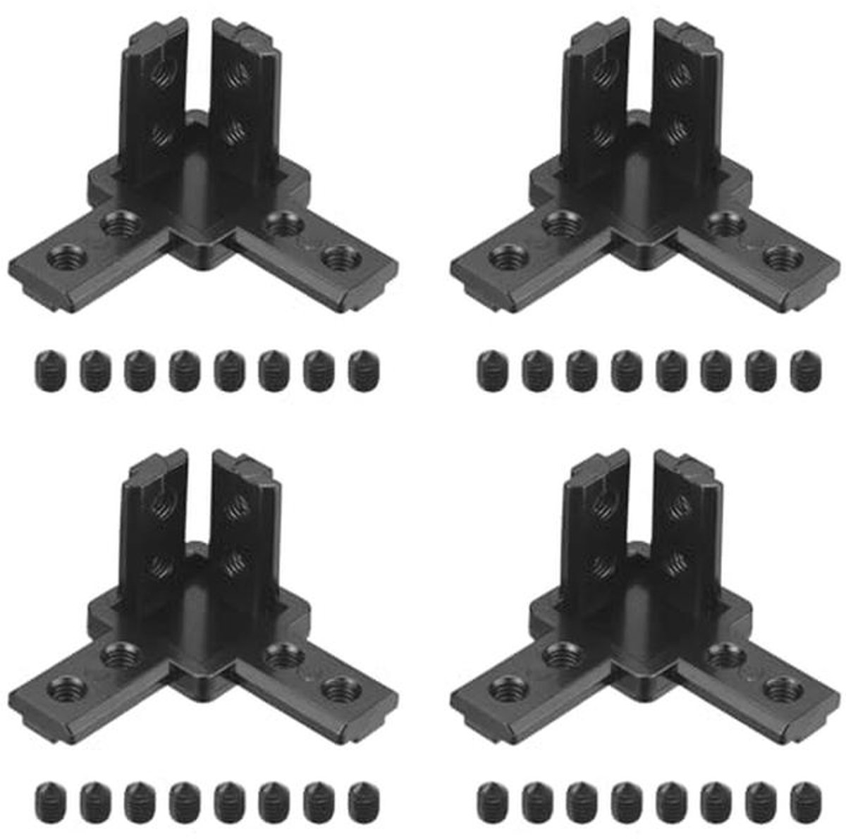4 Stuks 3-weg Aluminium Hoekverbinders M6 Gleuf 8 mm voor Aluminium Profiel 3030 - Zwart