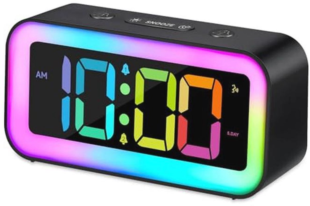 Luid Alarmklok met RGB Nachtlampje voor slaapkamer - Dubbele alarm met USB oplader en LED-display