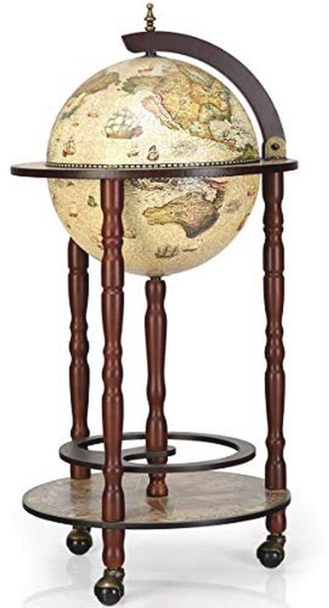 Globe Barwagen met Wielen - Minibar Wereldbol en Wijnrek