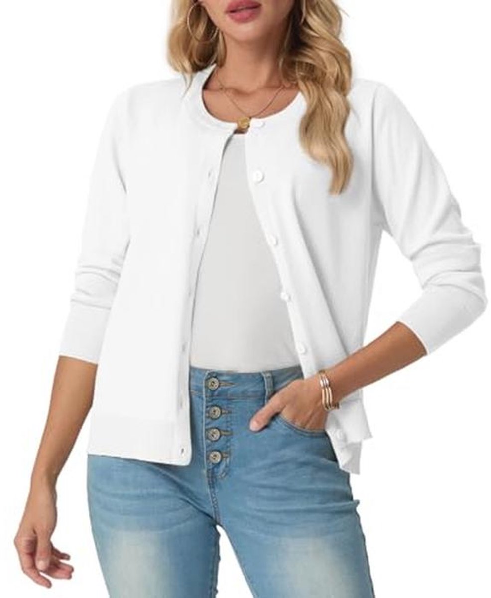 Dames Zomer Lichtgewicht Gebreid Vest met Ronde Hals en Lange Mouwen - Casual Truien voor Vrouwen
