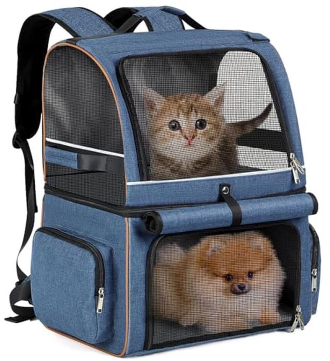 Opvouwbare Dubbellaagse Rugzak voor Huisdieren - Ideaal voor 2 Katten of Kleine Honden tot 11 kg