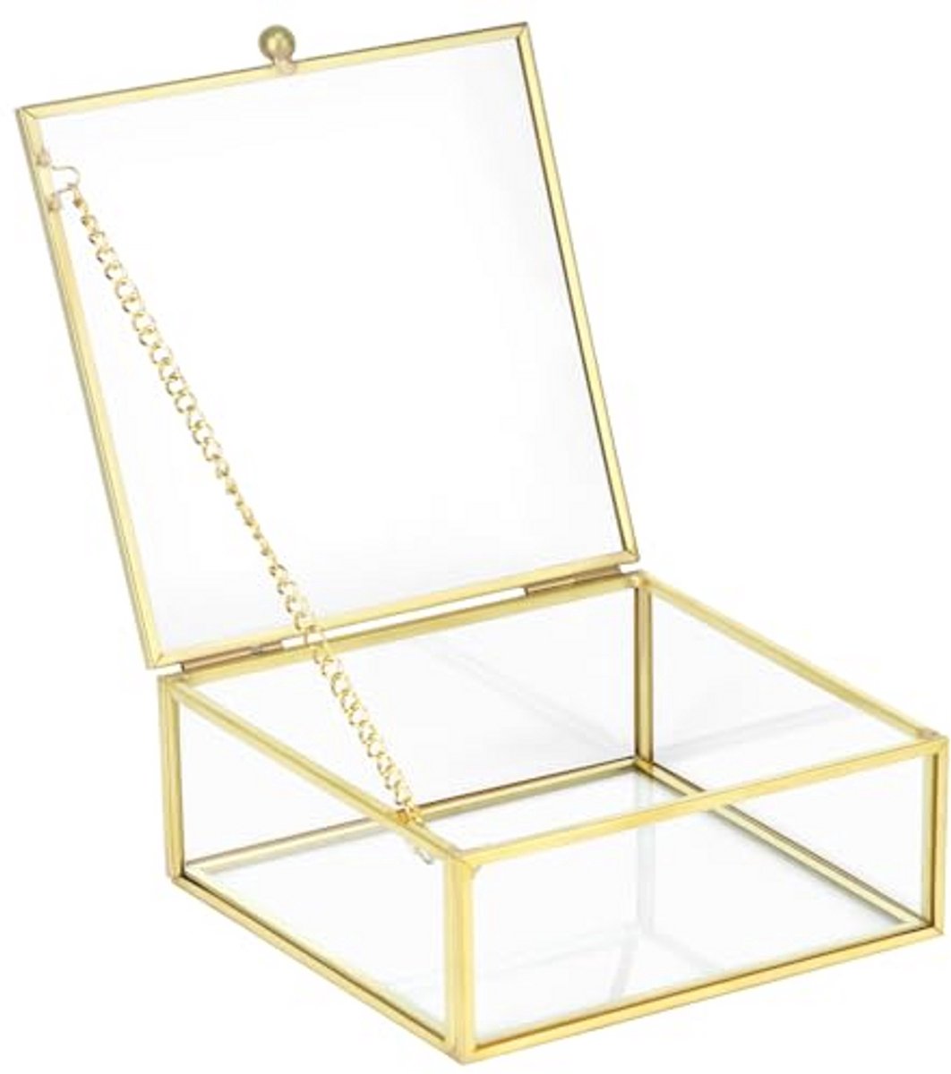 Gouden Vintage Decoratieve Doos - Transparante Rechthoekige Sieradenorganisator 12 x 12 x 5 cm