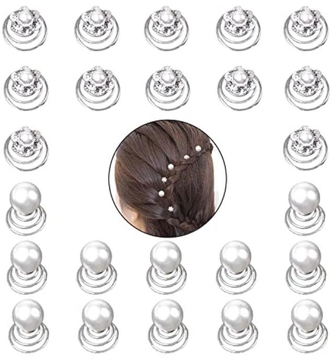 Spiraal Haarspelden Set - Parel en Strass Haaraccessoires voor Bruiloften en Feesten